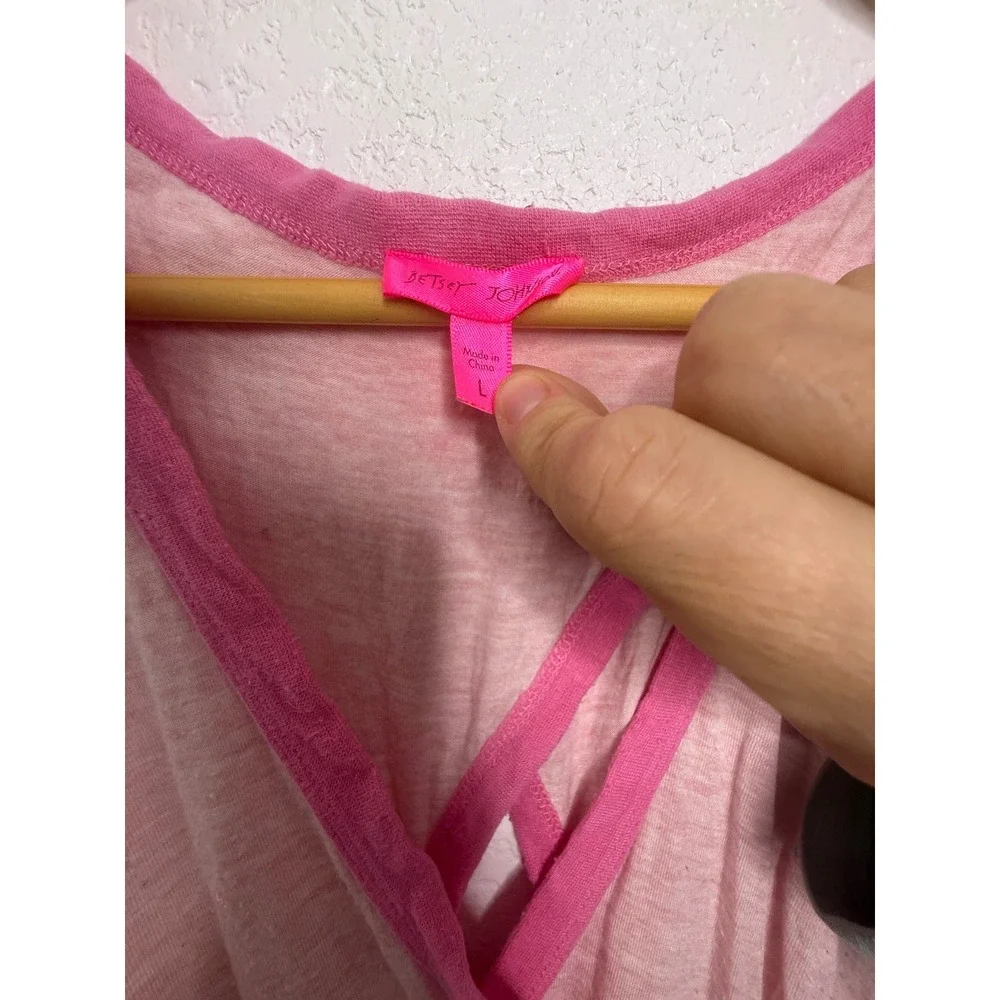 Betsey Johnson Intimates Pink Heathered V-Neck‎ Babydoll Chemise Nightgown Large